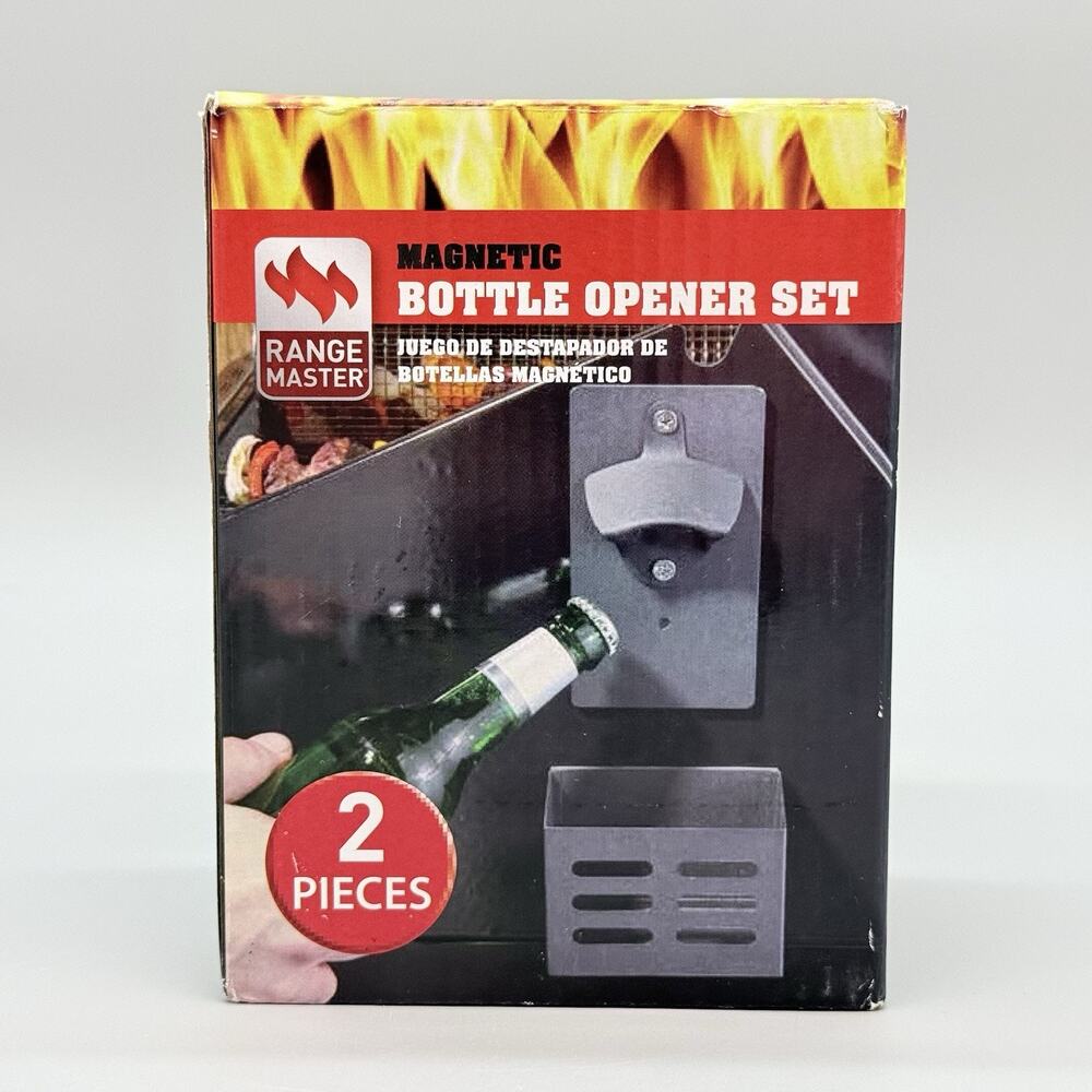 Range Master Magnetic Beer Soda Bottle Opener Wall Mounted with Catch Basket